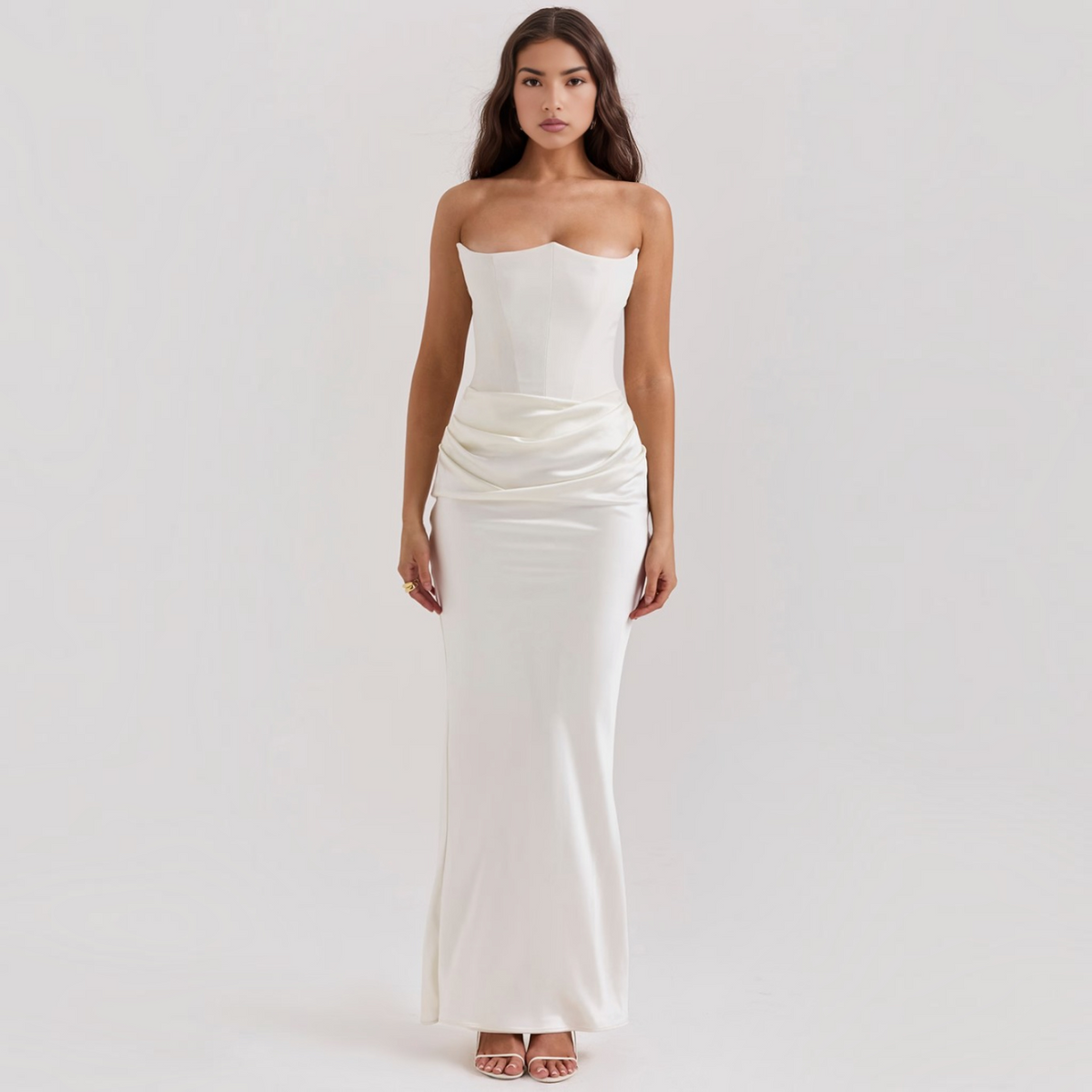 Strapless Corset Maxi Dress with Bodycon Silhouette and Floor-Length Design