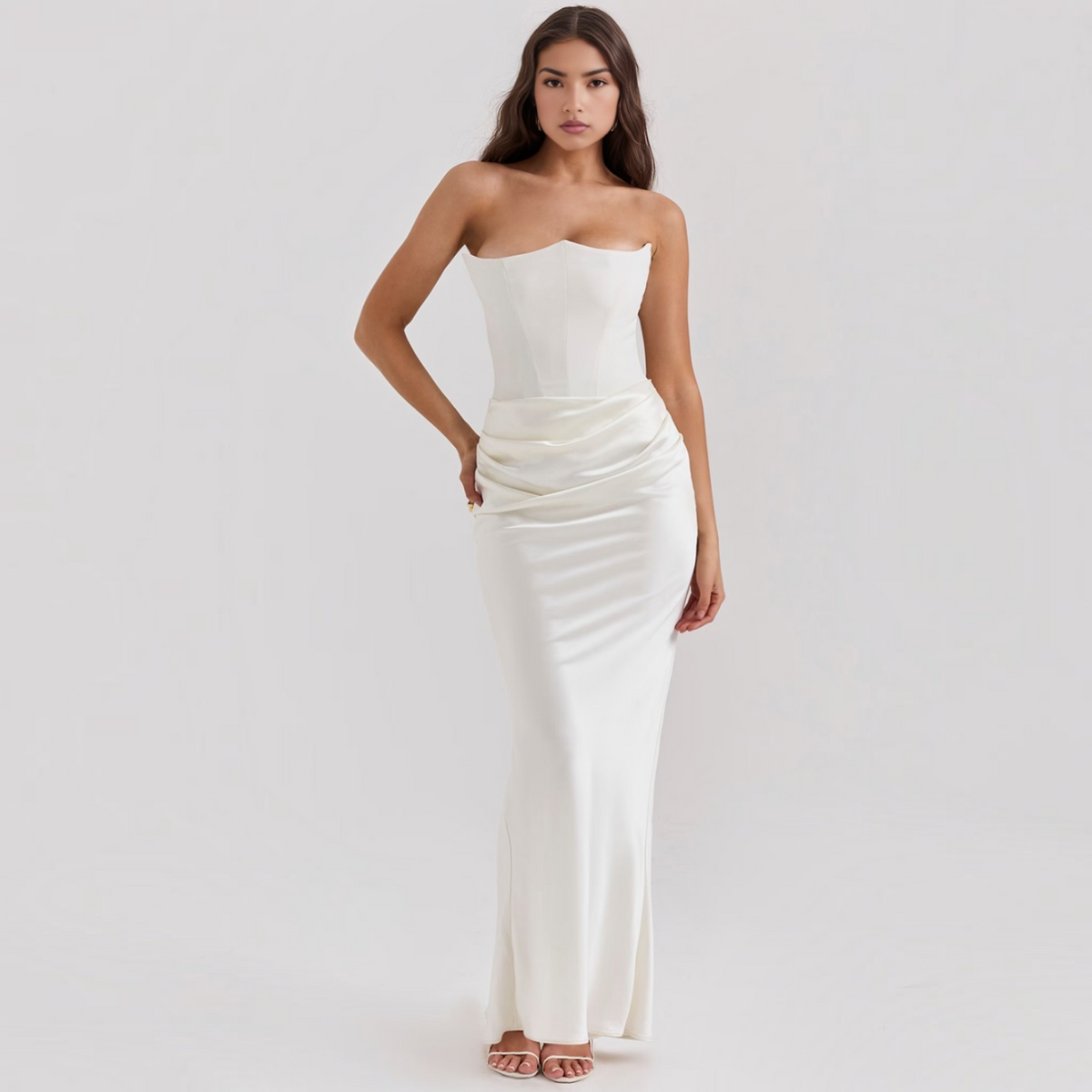 Strapless Corset Maxi Dress with Bodycon Silhouette and Floor-Length Design