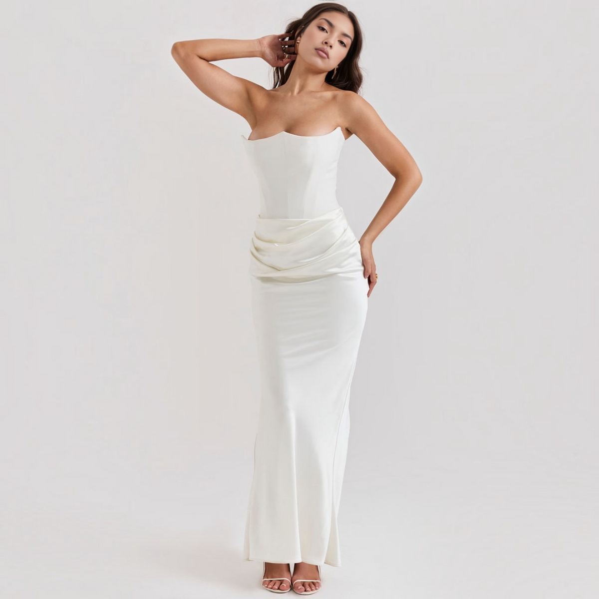 Strapless Corset Maxi Dress with Bodycon Silhouette and Floor-Length Design