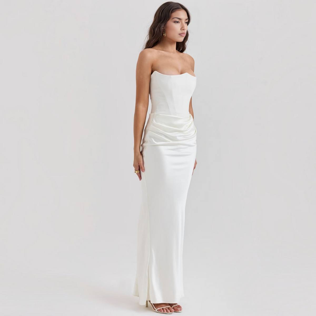 Strapless Corset Maxi Dress with Bodycon Silhouette and Floor-Length Design