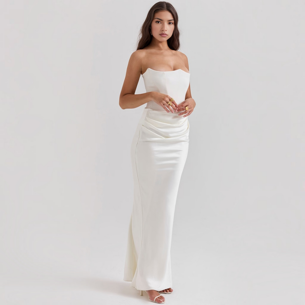 Strapless Corset Maxi Dress with Bodycon Silhouette and Floor-Length Design
