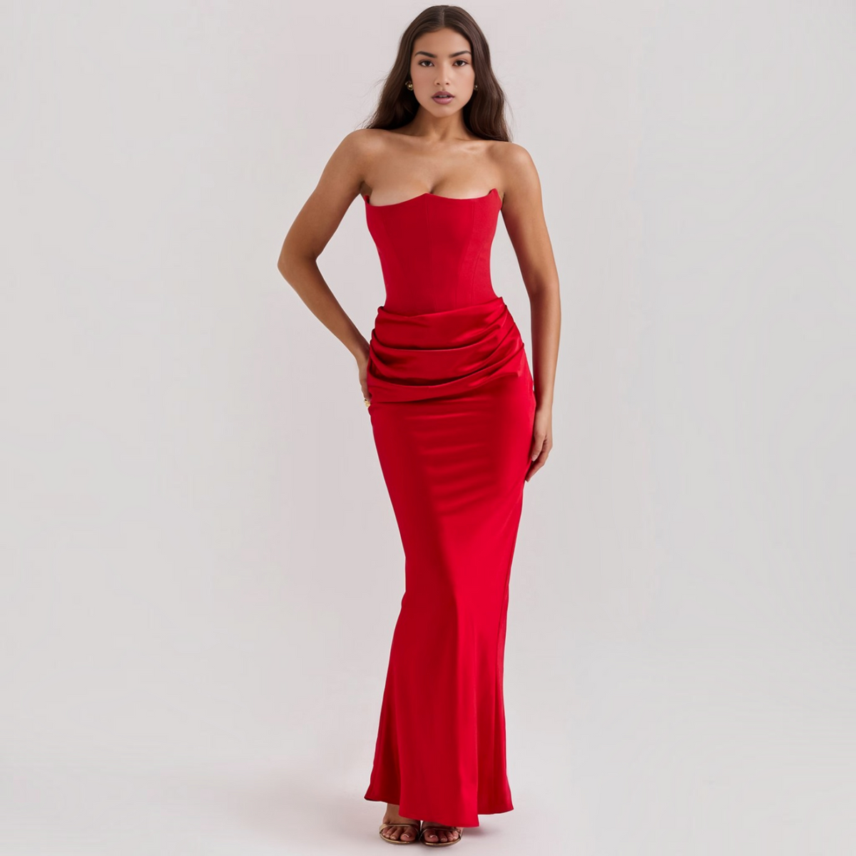 Strapless Corset Maxi Dress with Bodycon Silhouette and Floor-Length Design
