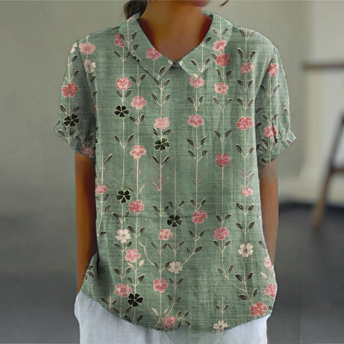 Floral Shirt with Lightweight Breathable Fabric and Relaxed Flattering Fit, Machine Washable