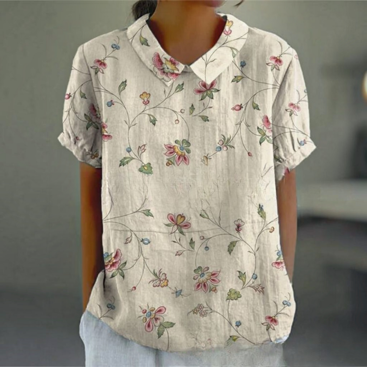 Floral Shirt with Lightweight Breathable Fabric and Relaxed Flattering Fit, Machine Washable
