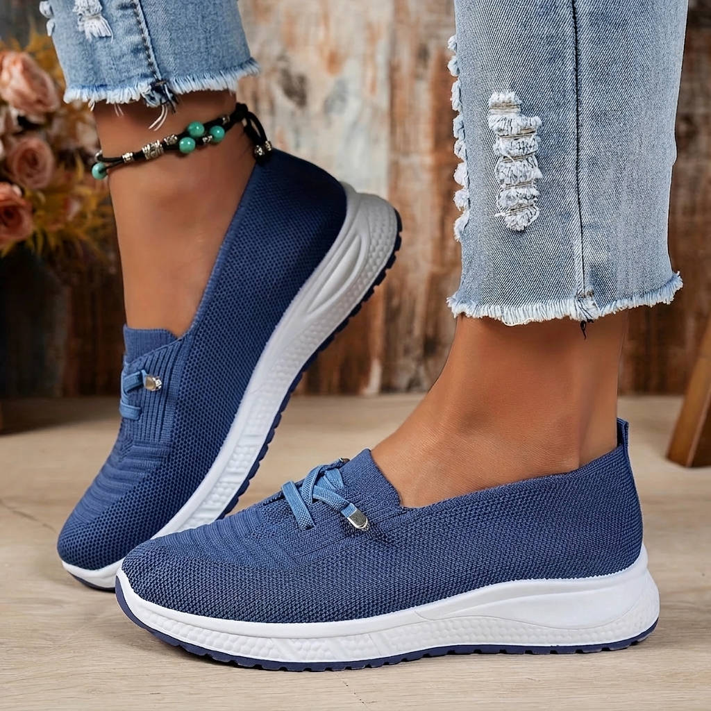 Womens Slip-On Mesh Sneakers with Elastic Lace and Cushioned Sole for Everyday Walking