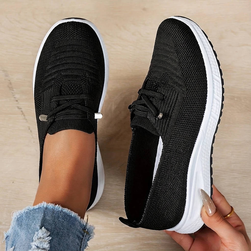 Womens Slip-On Mesh Sneakers with Elastic Lace and Cushioned Sole for Everyday Walking