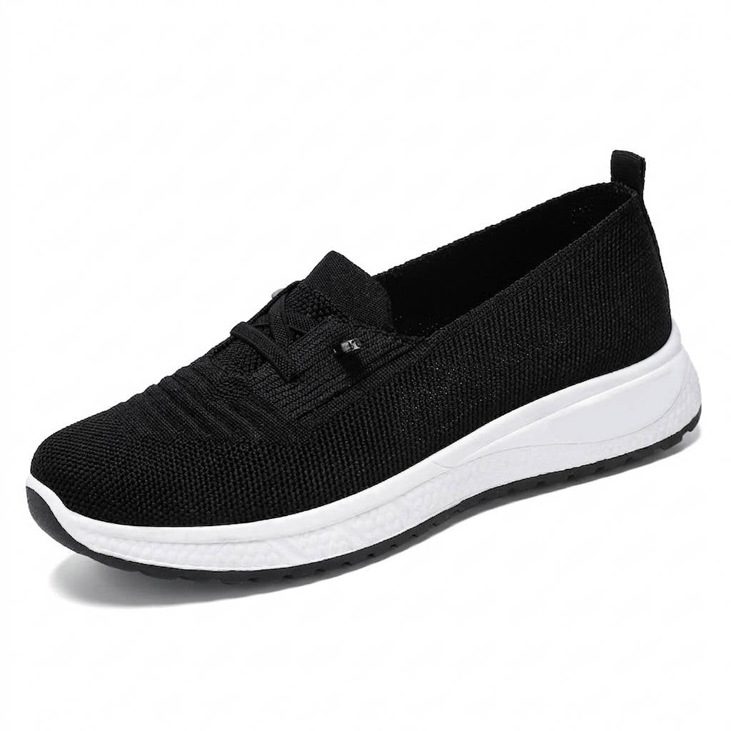 Womens Slip-On Mesh Sneakers with Elastic Lace and Cushioned Sole for Everyday Walking