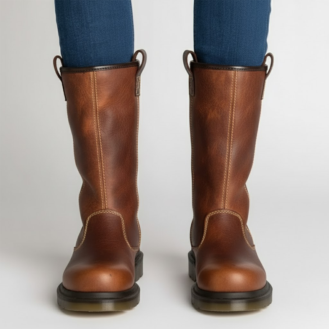 Insulated Leather Work Boots with Slip-Resistant Sole and Cushioned Insoles, Lace-Up