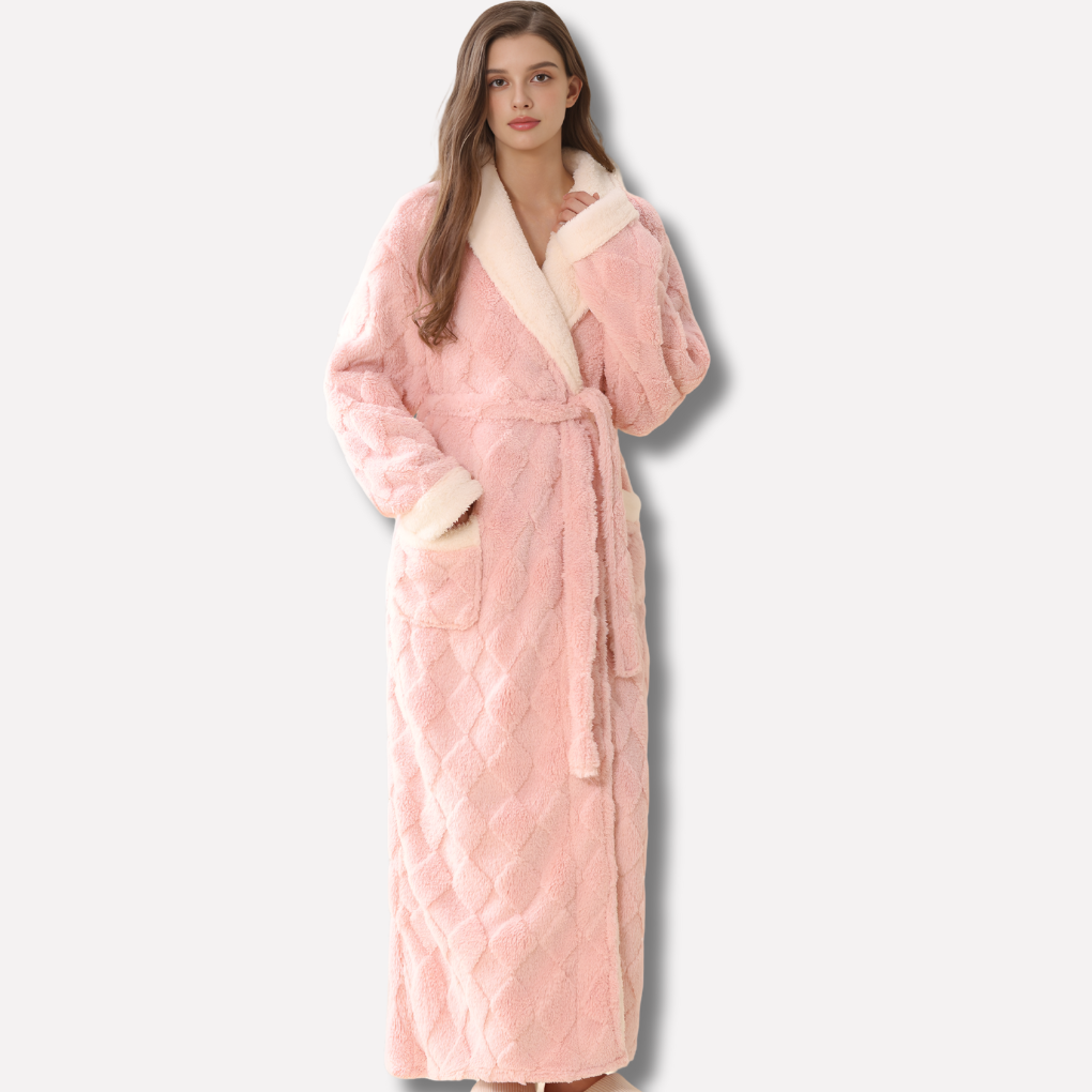 Womens Hooded Flannel Bathrobe with Plush Coral Fleece and Ankle-Length Coverage