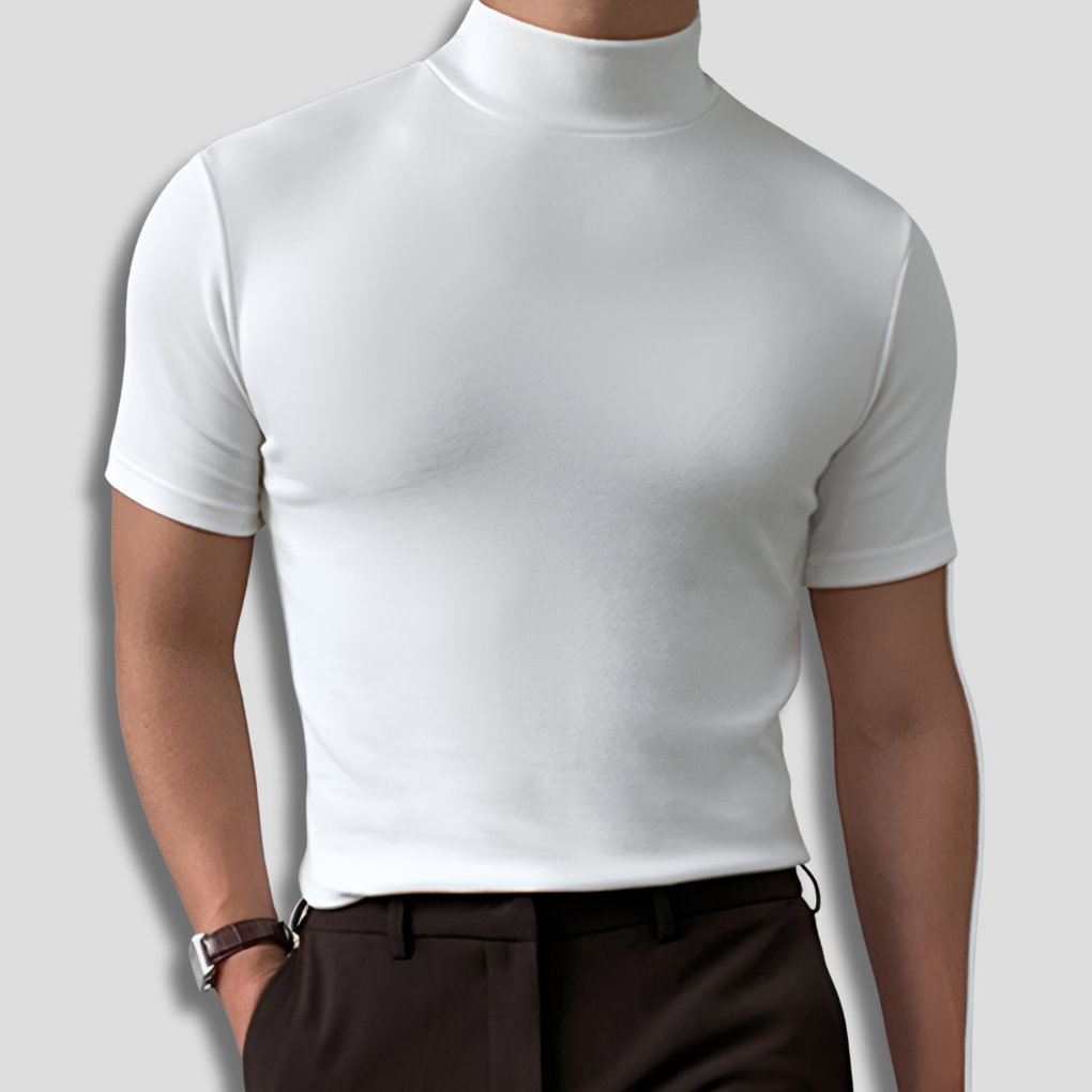 Mens Short Sleeve Turtleneck with Twill Weave and Pull-On Design