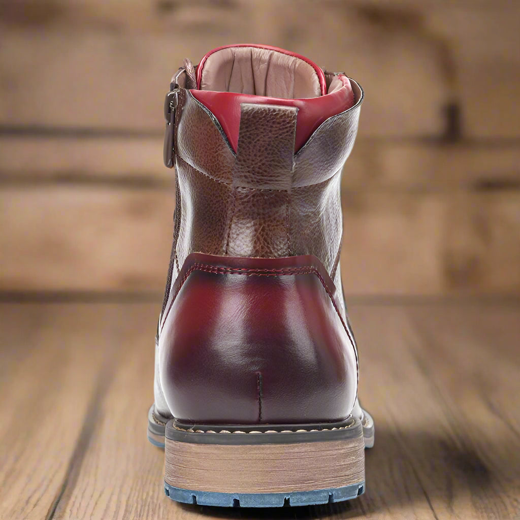 Mens Ankle Boots with Side Zipper and Cushioned Insole, Rubber Traction Sole