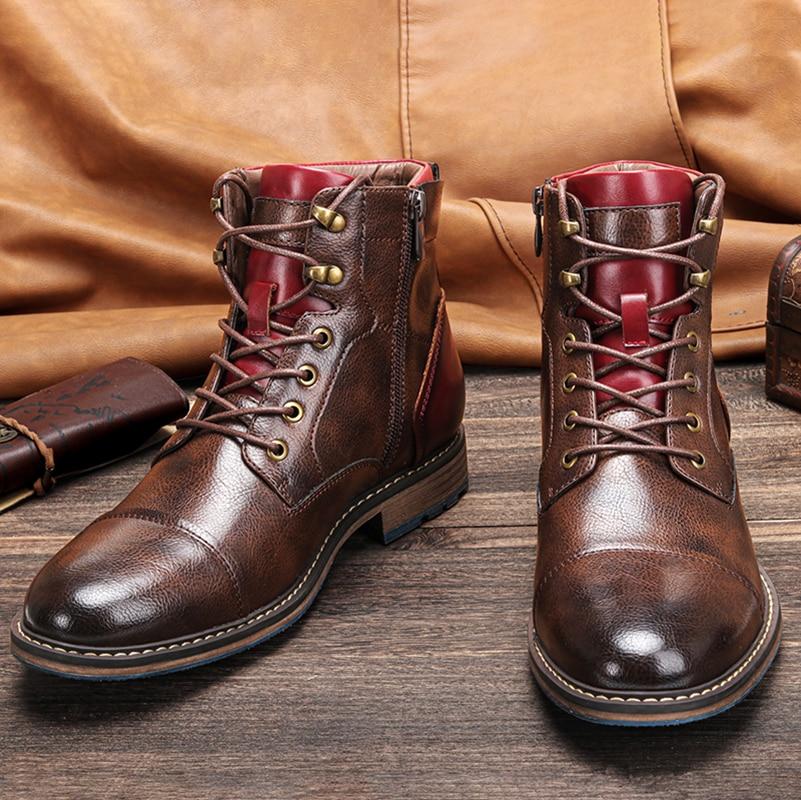 Mens Ankle Boots with Side Zipper and Cushioned Insole, Rubber Traction Sole