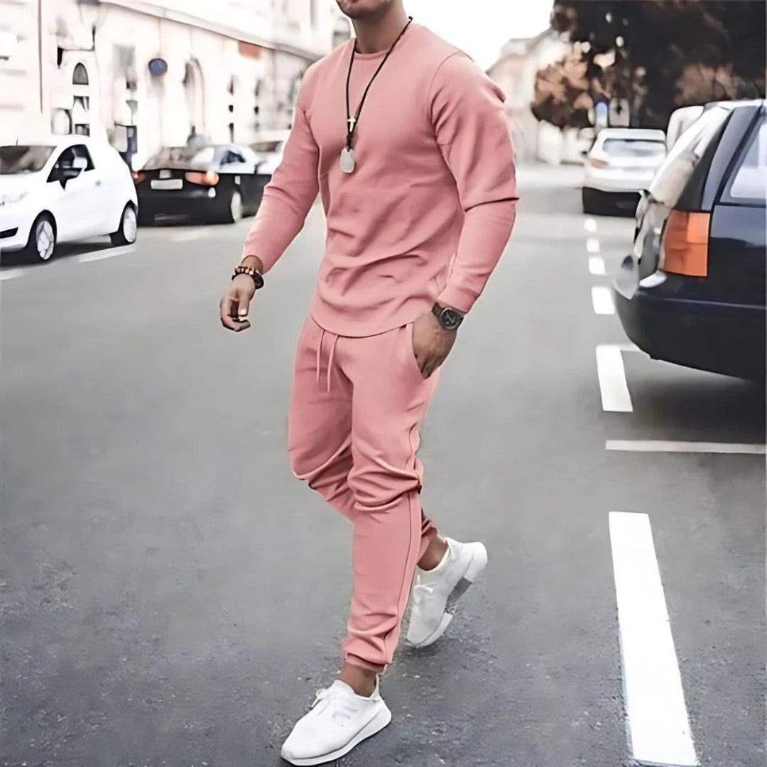 Mens Two-Piece Tracksuit with Cotton-Blend Fabric and Adjustable Waistband, Tapered Fit