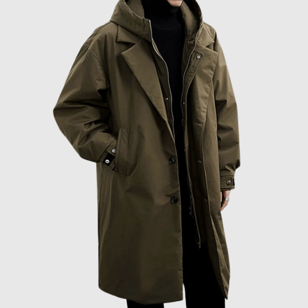 Mens Waterproof Rain Jacket with Stowable Hood and Adjustable Cuffs, Breathable, Packable
