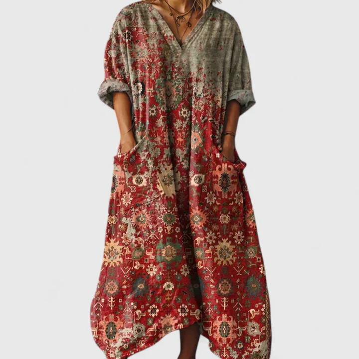 Indra | Women's Cotton Boho Print Front Pocket Maxi Dress Carol & Margaret Wilmington