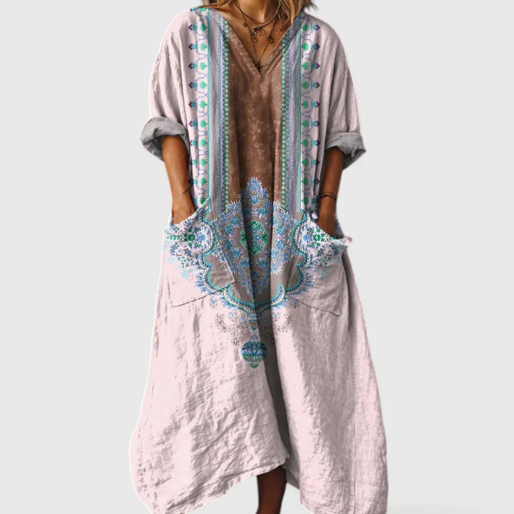 Indra | Women's Cotton Boho Print Front Pocket Maxi Dress Carol & Margaret Wilmington