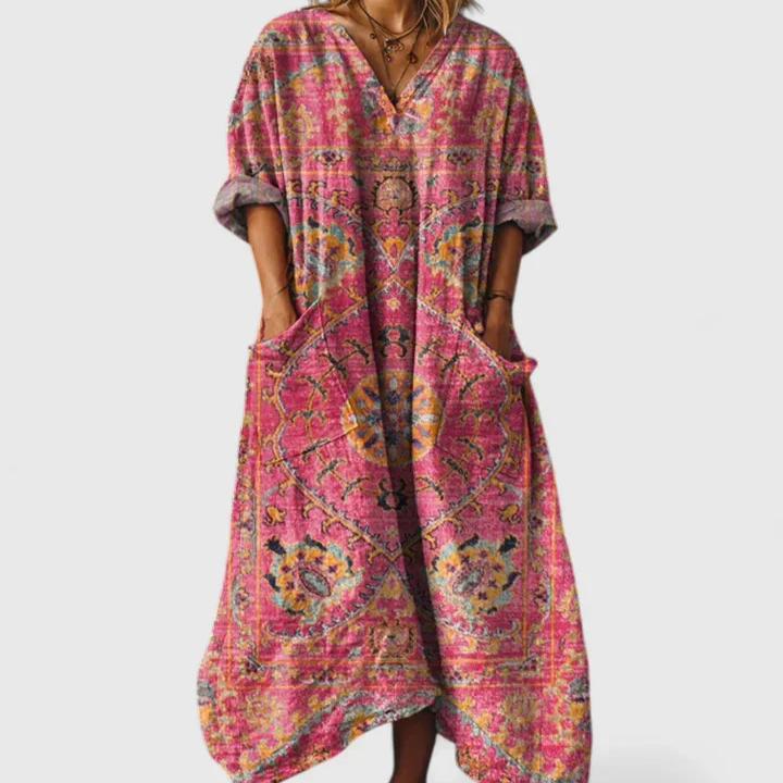 Indra | Women's Cotton Boho Print Front Pocket Maxi Dress Carol & Margaret Wilmington