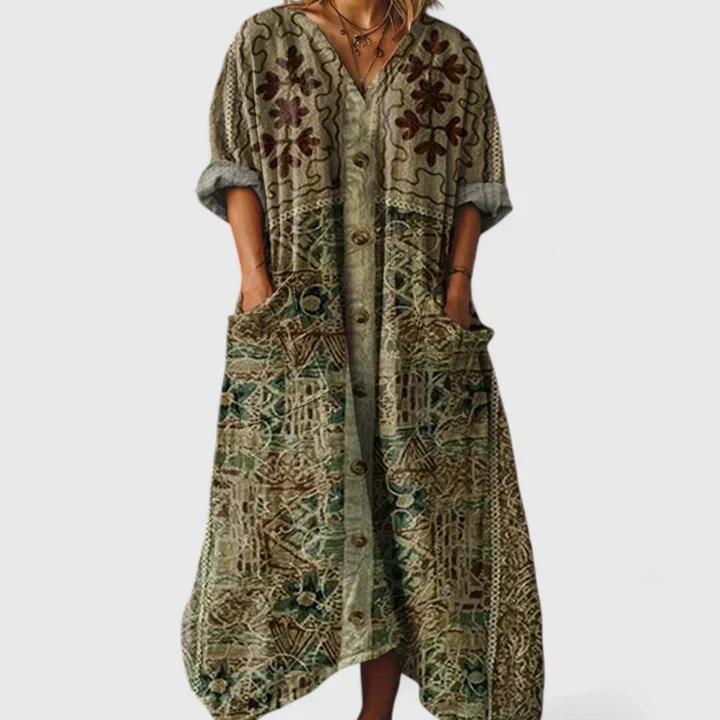 Indra | Women's Cotton Boho Print Front Pocket Maxi Dress Carol & Margaret Wilmington