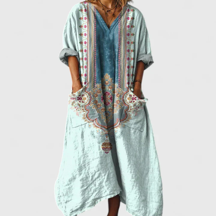 Indra | Women's Cotton Boho Print Front Pocket Maxi Dress Carol & Margaret Wilmington