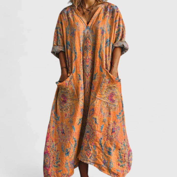 Indra | Women's Cotton Boho Print Front Pocket Maxi Dress Carol & Margaret Wilmington