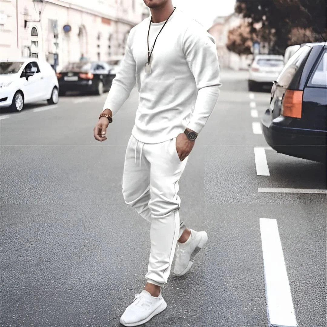Mens Two-Piece Tracksuit with Cotton-Blend Fabric and Adjustable Waistband, Tapered Fit