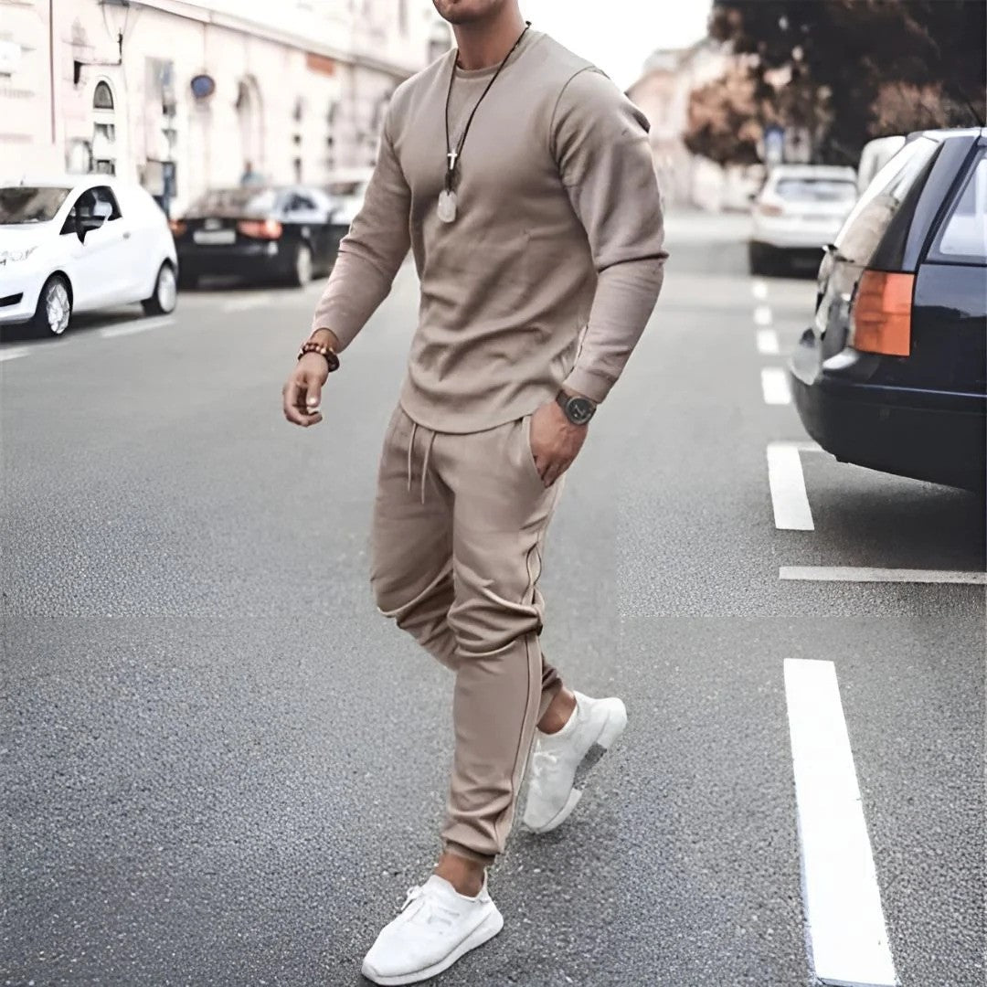 Mens Two-Piece Tracksuit with Cotton-Blend Fabric and Adjustable Waistband, Tapered Fit