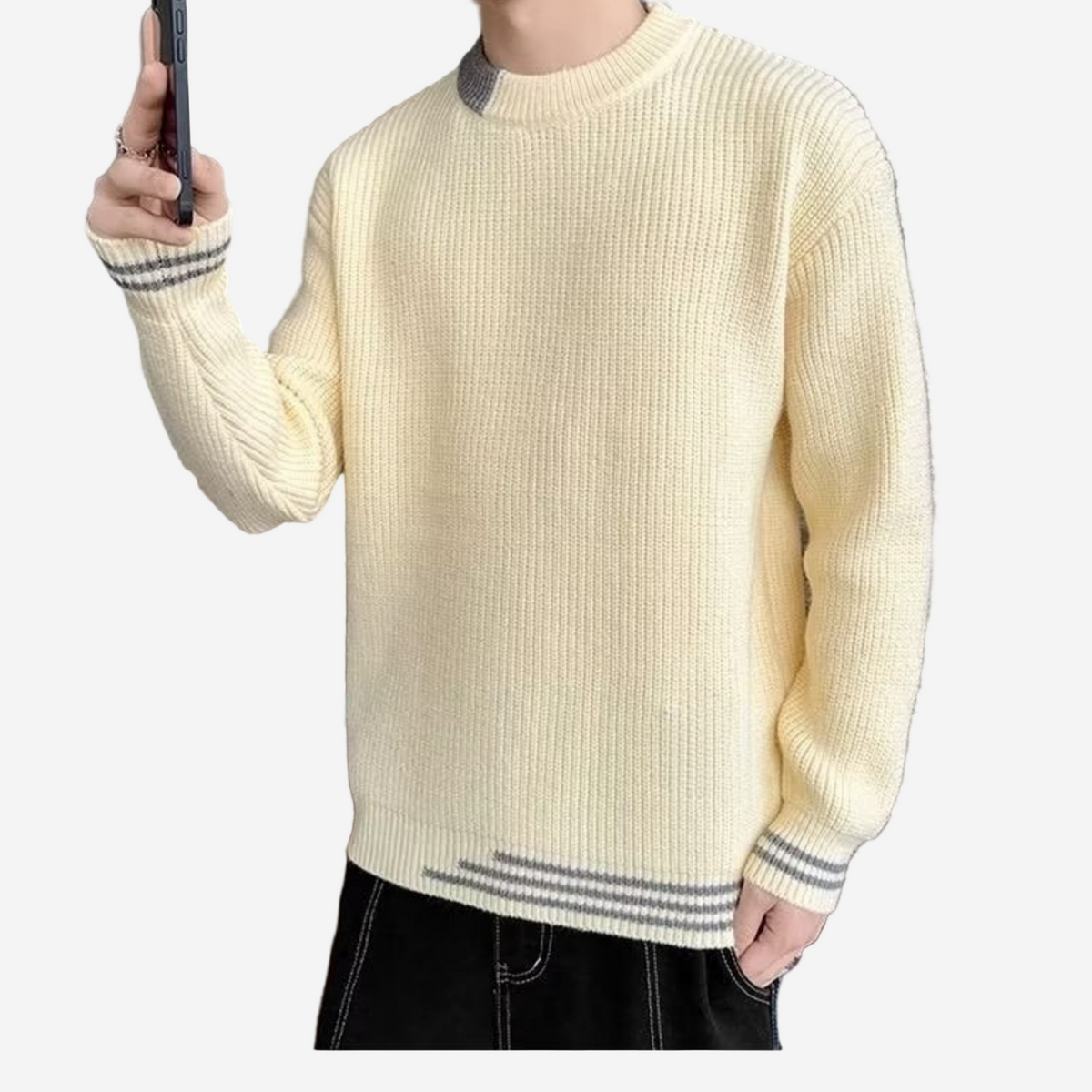LUMINOVI | Ribbed Crew Neck Sweater-Sweater