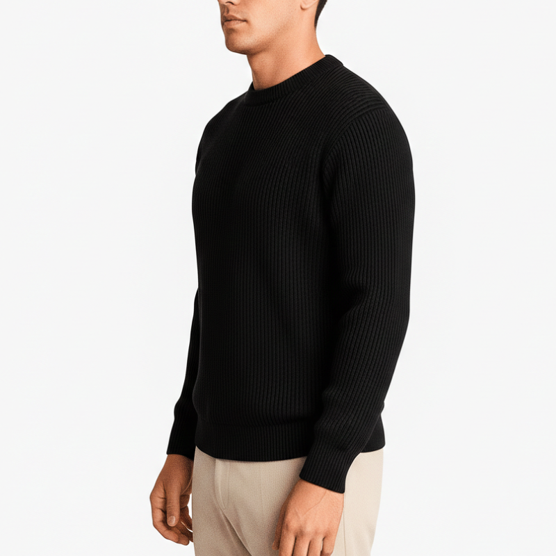 Reborn Styles - Black Ribbed Crew Neck Sweater