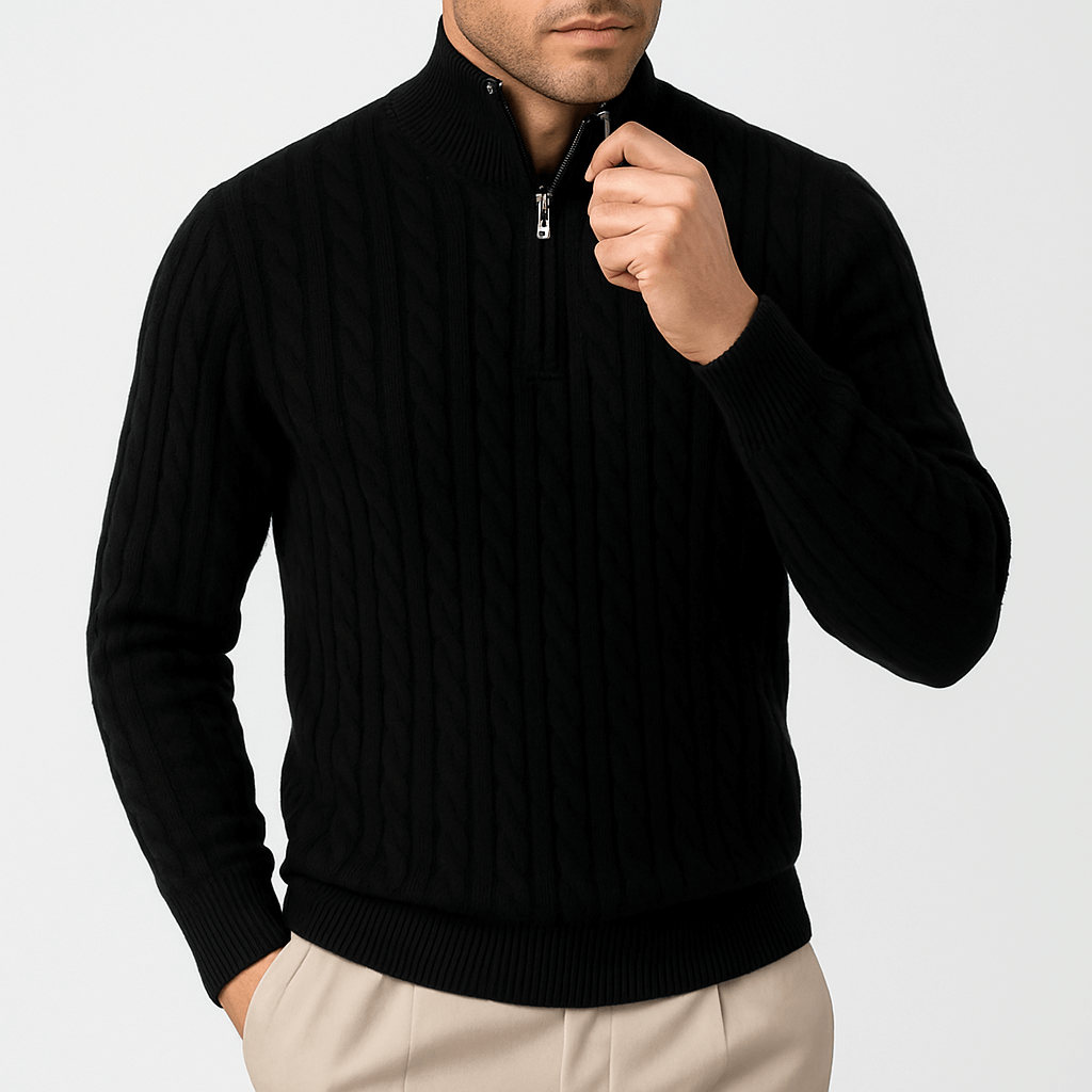 Luminovi | Cable Knit High Neck Sweater-Sweater
