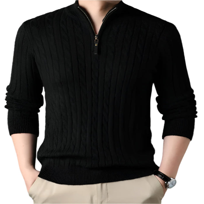 Luminovi | Cable-Knit Quarter Zip Sweater-Sweater