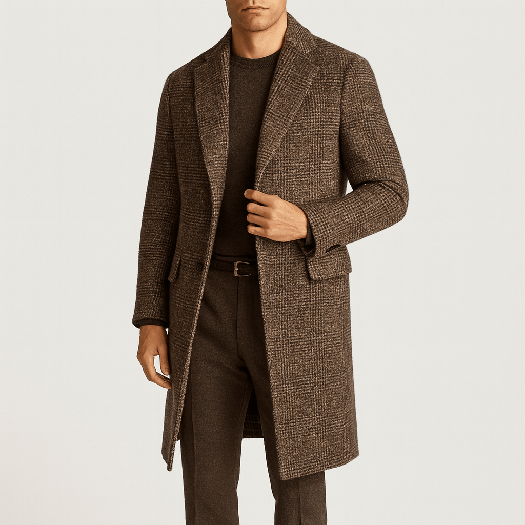 Luminovi | Checked Wool Blend Tailored Overcoat-Overcoats