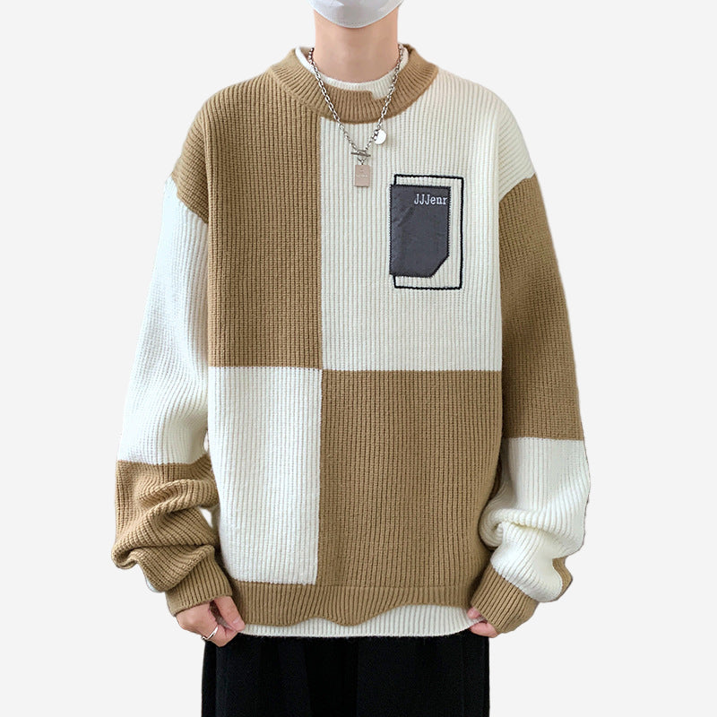 Luminovi | Checkerboard Knit Sweatshirt-Sweatshirt