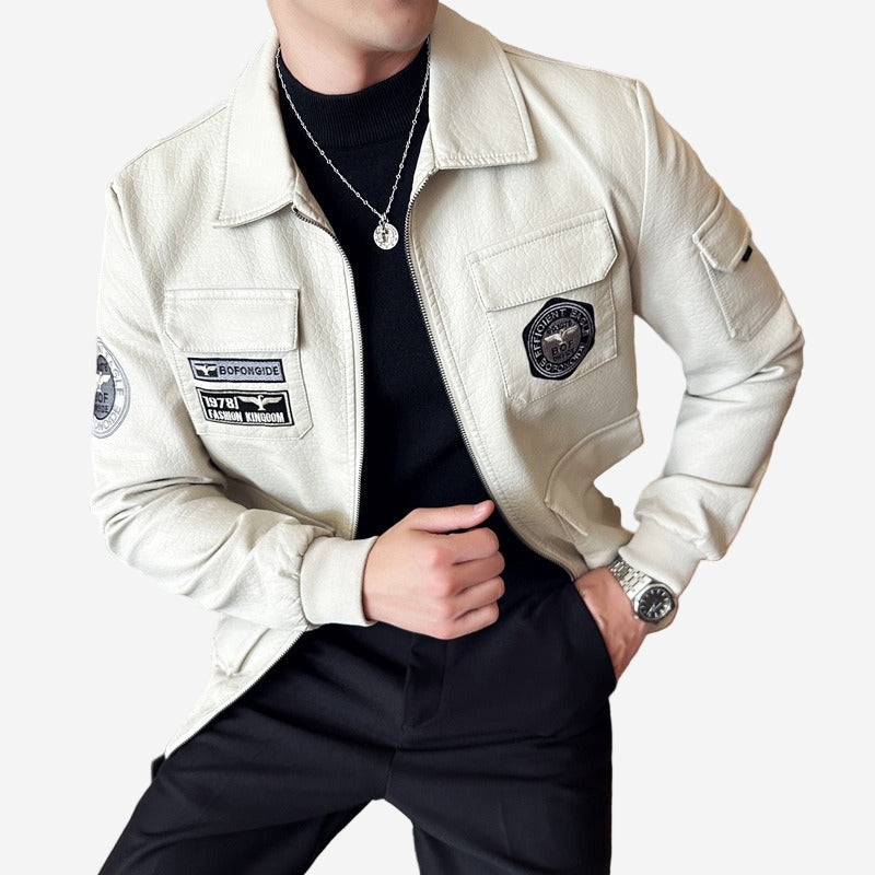 Luminovi | Embroidered Faux Leather Bomber-Jacket