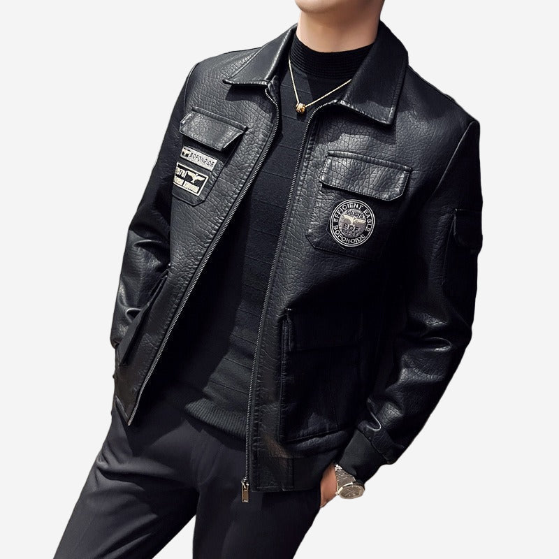 Luminovi | Embroidered Faux Leather Bomber-Jacket