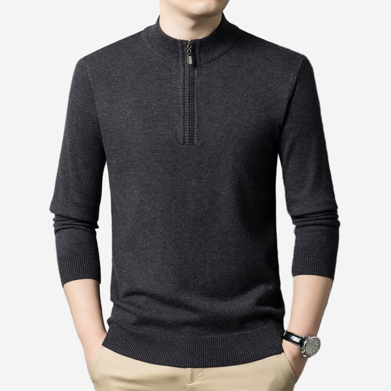 Luminovi | Fine Knit Half-Zip Sweatshirt-Sweatshirt