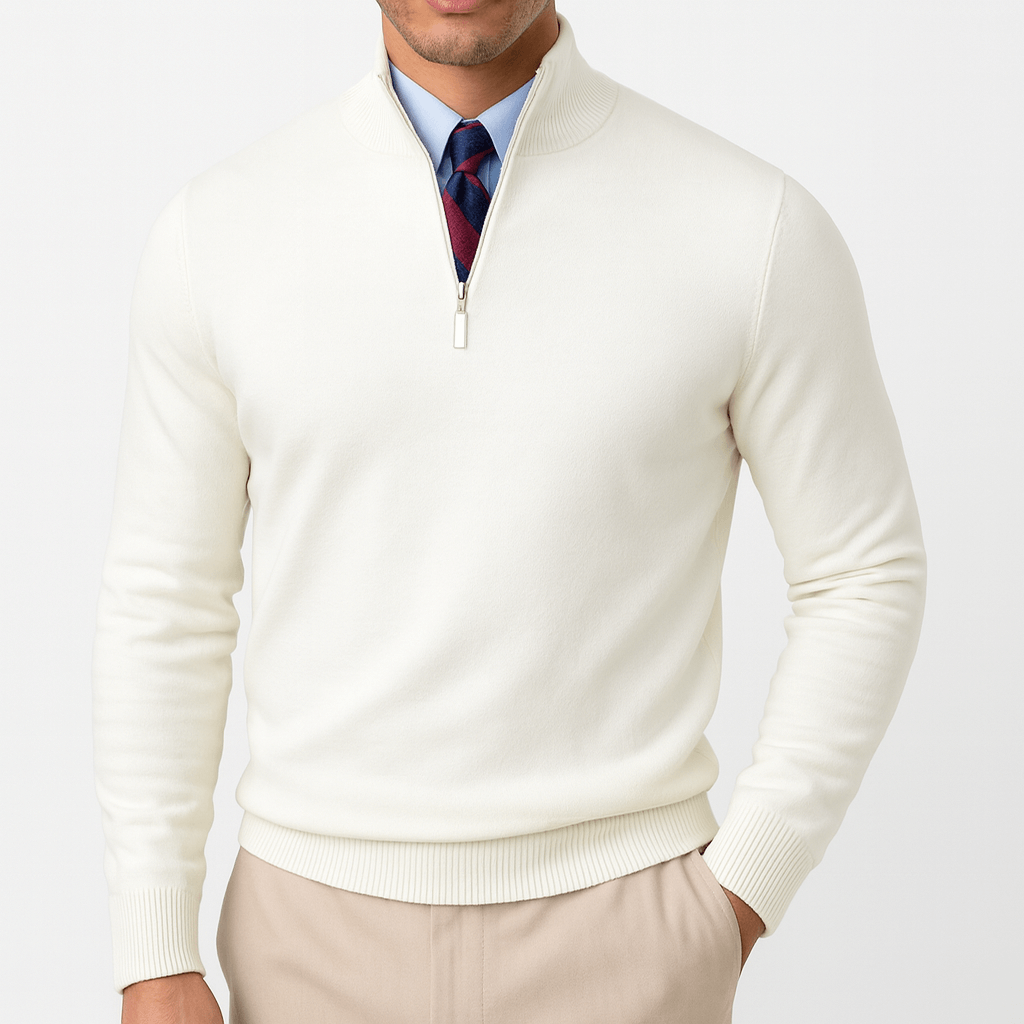 Luminovi | High Neck Quarter-Zip Sweater-Sweater