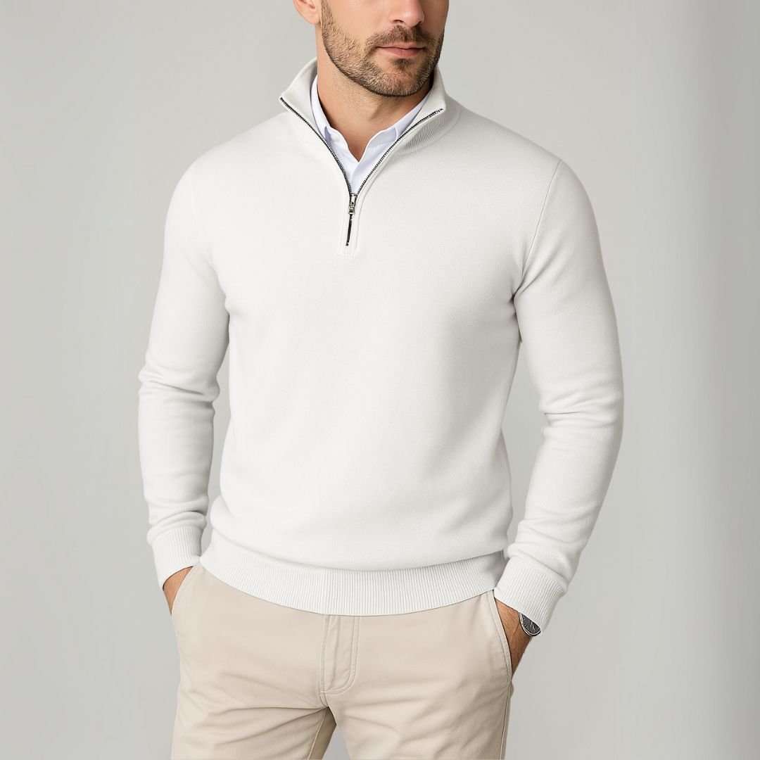 Luminovi | Quarter-Zip Stand Collar Sweater-Sweater
