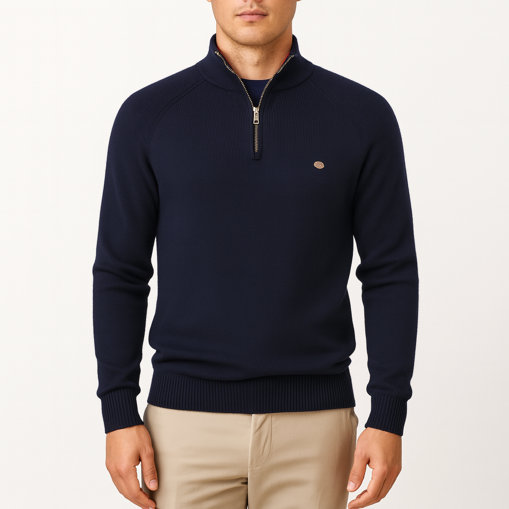 Luminovi | Ribbed Knit Quarter-Zip Sweater-Sweater