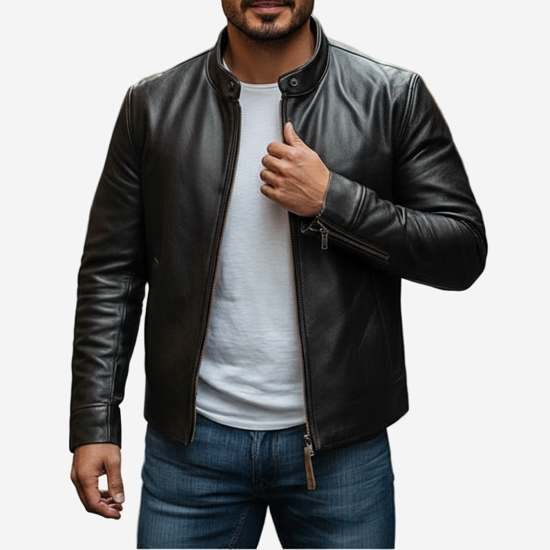 Luminovi | Slim Fit Leather Jacket-Jacket