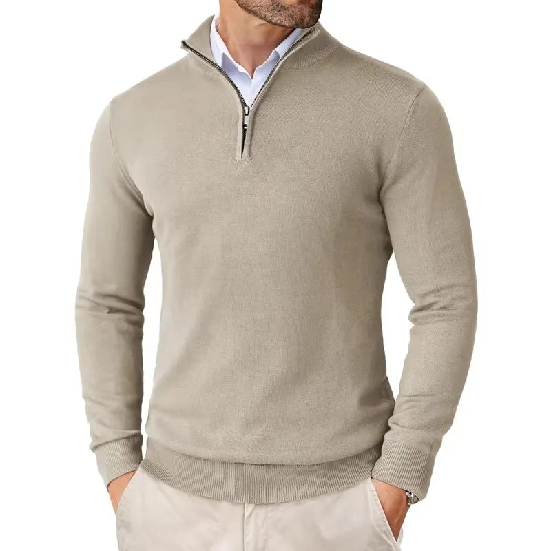Luminovi | Sweater with Zippered Collar-Sweater