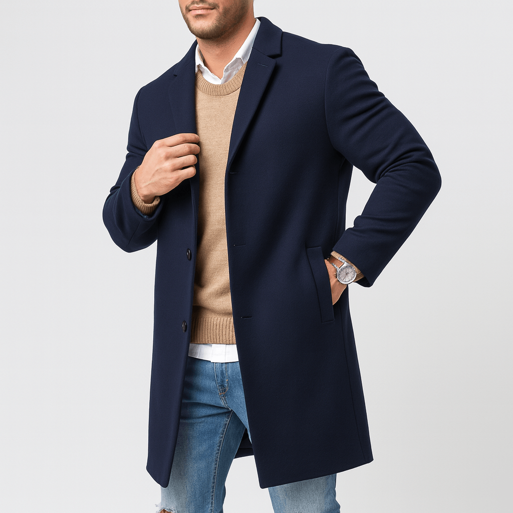 Luminovi | Tailored Trench Coat with Hidden Buttons-Trench Coat