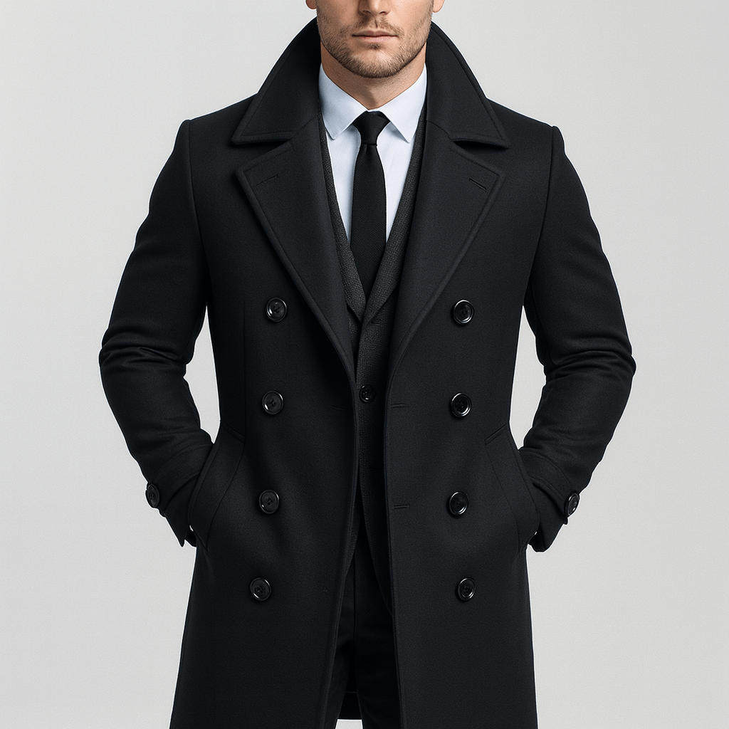 Luminovi | Wool Blend Double-Breasted Overcoat-Overcoats