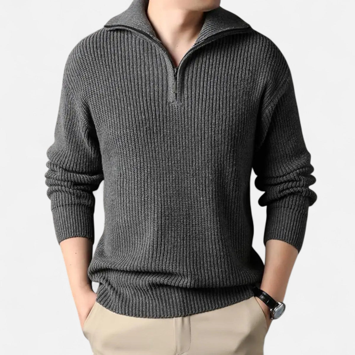 Luminovi | Wool-Blend Half Zip Sweater-Sweater