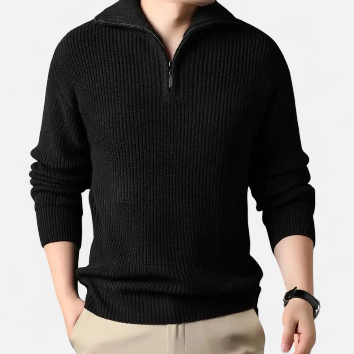 Luminovi | Wool-Blend Half Zip Sweater-Sweater