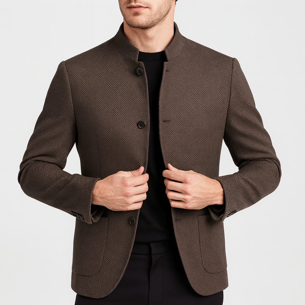 Luminovi | Wool Blend Mandarin Collar Jacket-Jacket