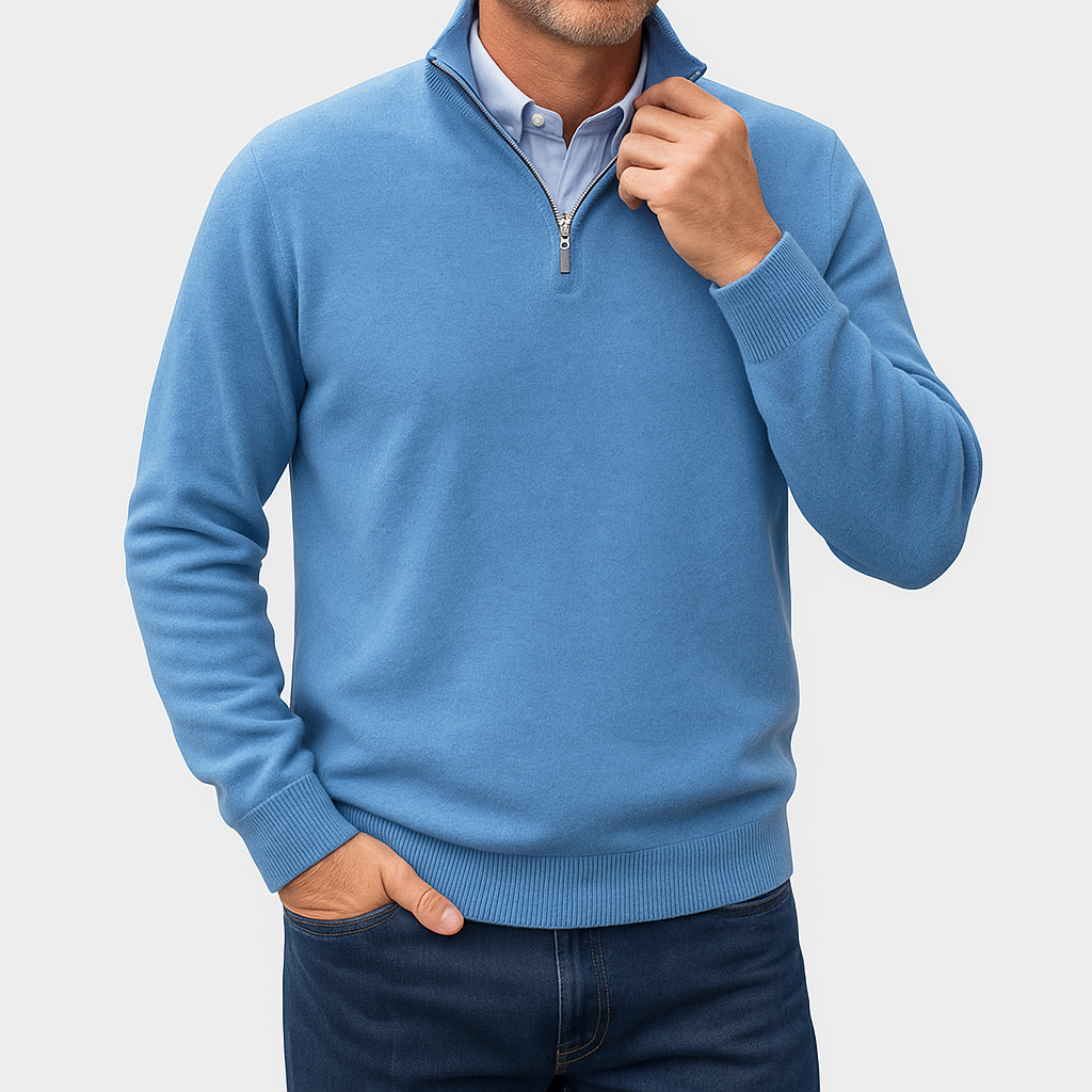 Luminovi | Zip Collar Knit Sweater-Sweater