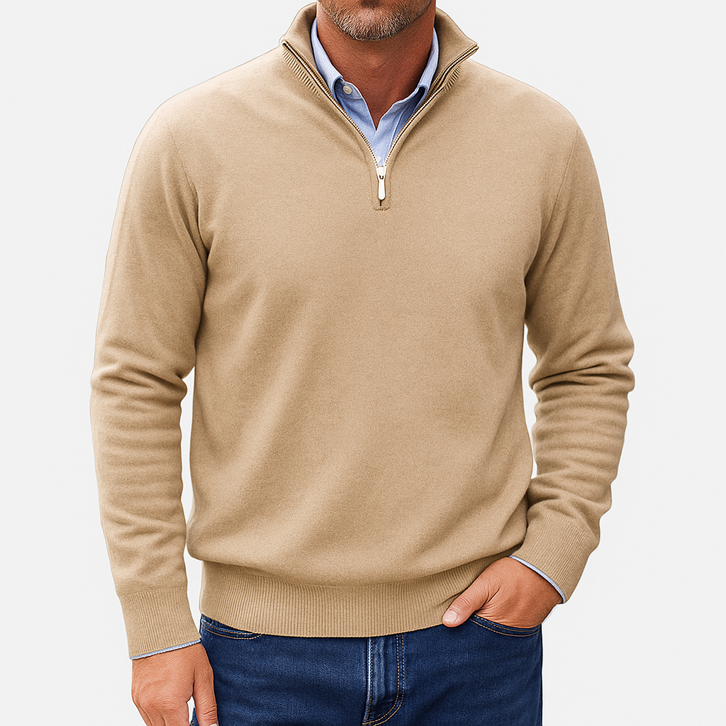 Luminovi | Zip Collar Knit Sweater-Sweater