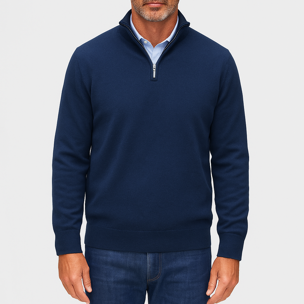 Luminovi | Zip Collar Knit Sweater-Sweater