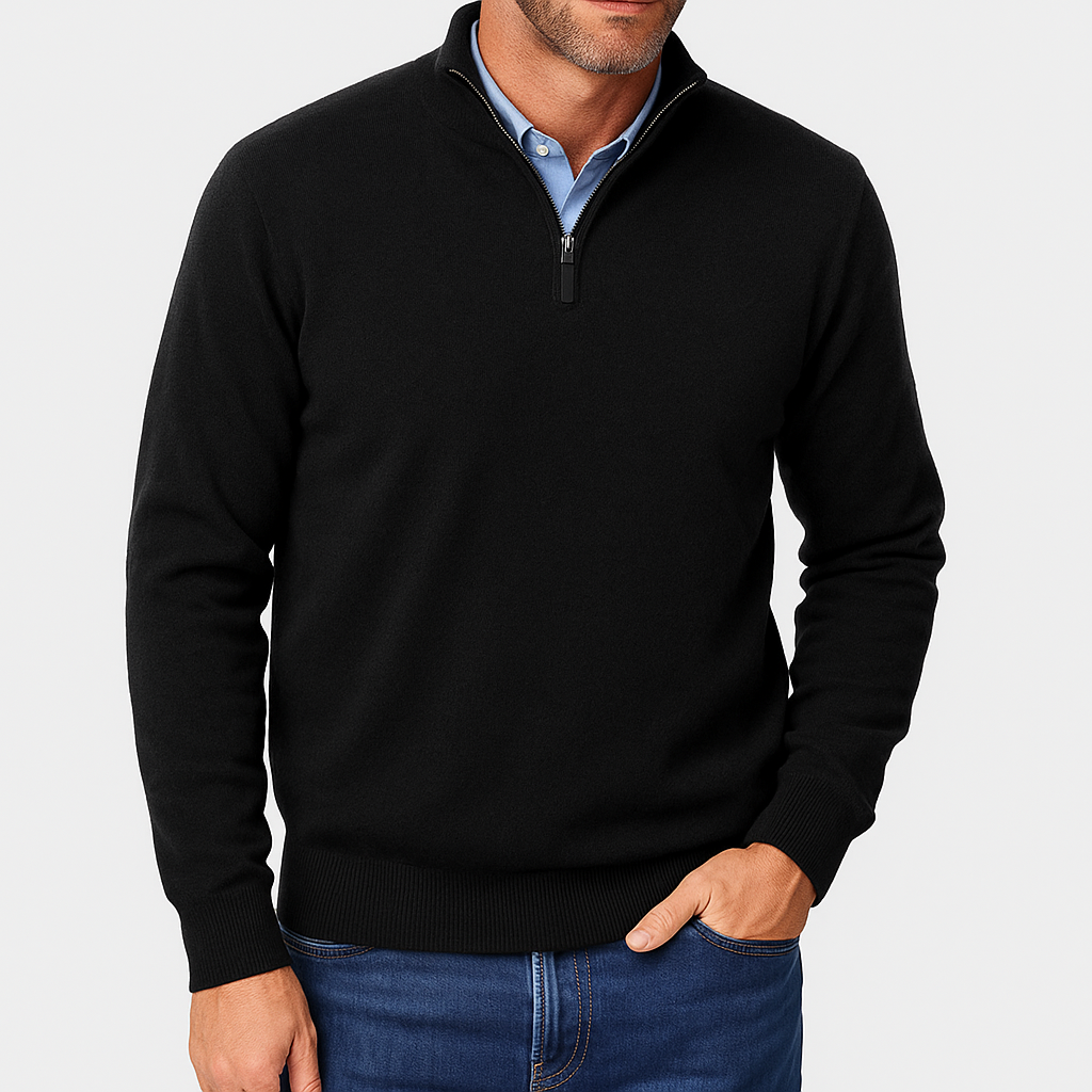 Luminovi | Zip Collar Knit Sweater-Sweater