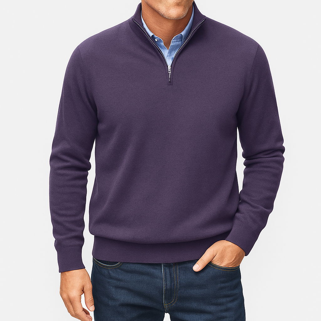 Luminovi | Zip Collar Knit Sweater-Sweater